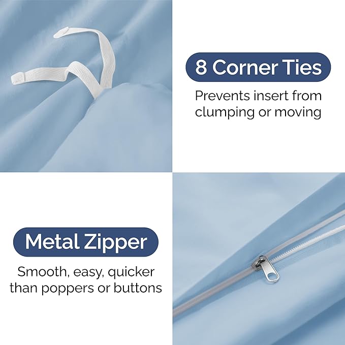 Duvet Cover Cal King Size Set - Extra Soft Cal King Size Duvet Cover 104 x 98 with 2 Pillow Shams - Hotel Luxury Easy Care and Fade Free w/Zipper Closures & Ties - Breathable Bedding Set (Sky Blue)