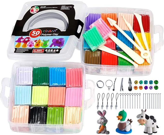 CiaraQ Polymer Clay-Oven Baked Modeling Clay with Sculpting Tools, Ideal for Sculpture, Crafting, DIY Projects, 50 Colors, 3.3 lbs