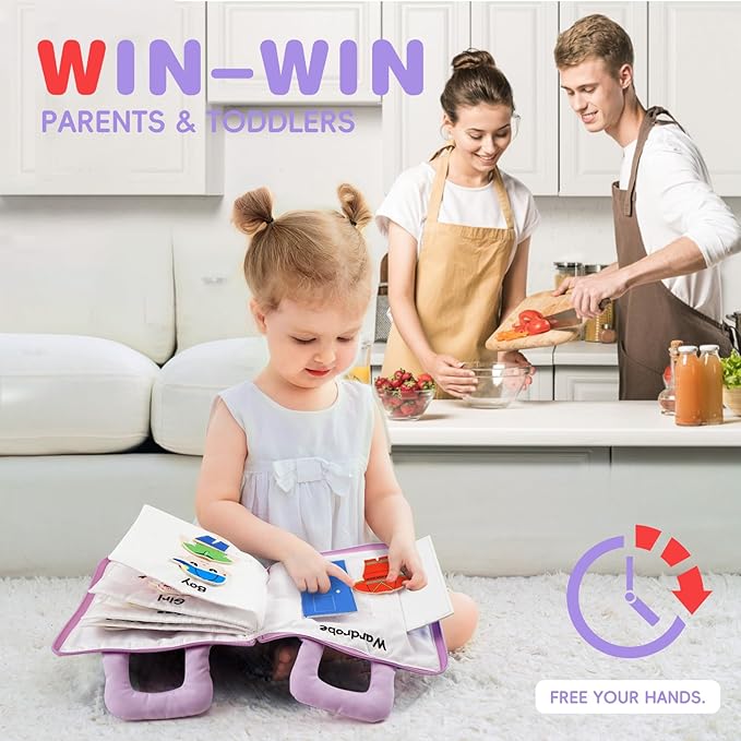 Jollybaby Quiet Book for Kids, Toddler Travel Toys Felt Busy Book Preschool Learning Montessori Toddler Quiet Book 10 Page Activity Book for 2 3 4 Year Old Girls(Purple)