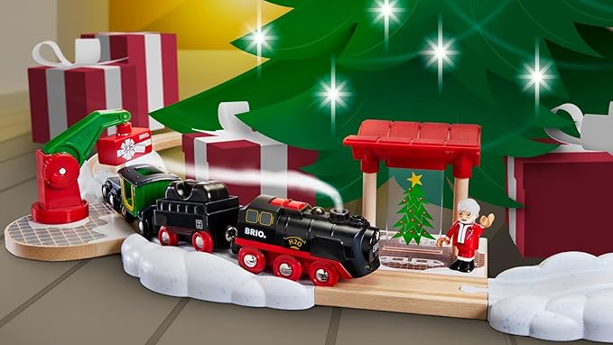 BRIO World – 36014 Christmas Steaming Train Set | 27-Piece Kid-Friendly Set | Age 3+ Compatible | FSC-Certified Beech Wood | Complements All BRIO Railway Sets & Accessories | Multicolor