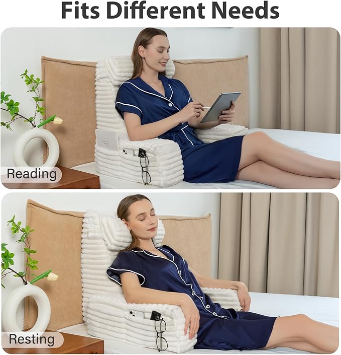 ENITYA Back Pillow for Bed Sitting up, Reading Pillow for Sitting in Bed Adult, Back Support Chair Pillow for Sitting up Reading/Resting/Post Surgery/Watching TV/Gaming,Ivory