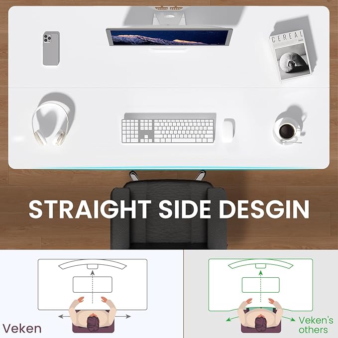 Veken 55 x 23.6 Inch Electric Standing Desk with Adjustable Height, Sit to Stand Computer Table for Study, Work or Gaming, Home Office Desk White