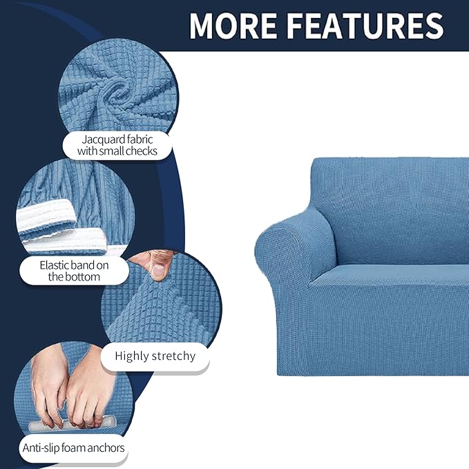 2025 New Stretch Chair Sofa Slipcovers Couch Cover for 1 Seater Furniture Protector Sofa Covers with Elastic Bottom Jacquard Fabric Small Checks for Pets, Kids - Riverside