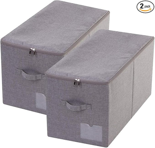 iwill CREATE PRO Pack of 2, Large Size Folding Washable Fabric Storage Boxes for Bedding Sheets, Blankets, Pillows, Clothing, Toys, Dark Gray