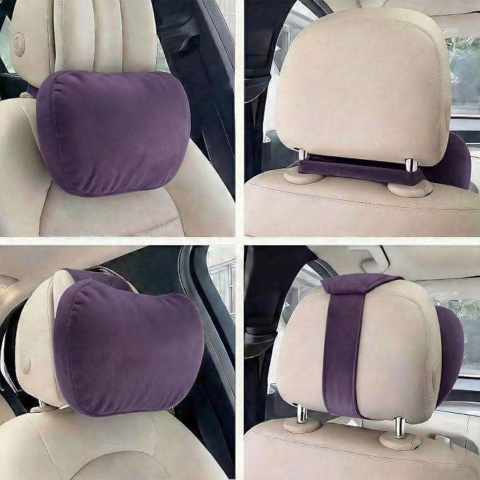 WELBRIT 2PCS Car Pillow for Car Neck Pillow for Driving Seat Lumbar Support Soft Cushion with Extra Filling Accessories Back Support for Travel Nap and Trips Sleeping (Violet, Head and Lumbar)