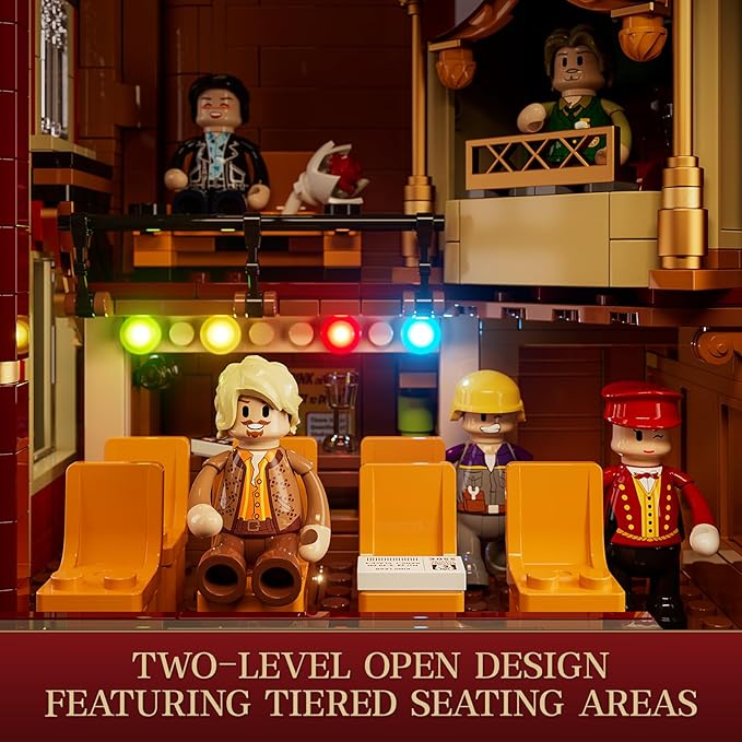 FUNWHOLE Balcony-Theatre Lighting Building-Bricks Set - City Town Creator House LED Light Multi-Form Modular Collectible Display Kit 2445 Pcs for Adults and Movie Lovers
