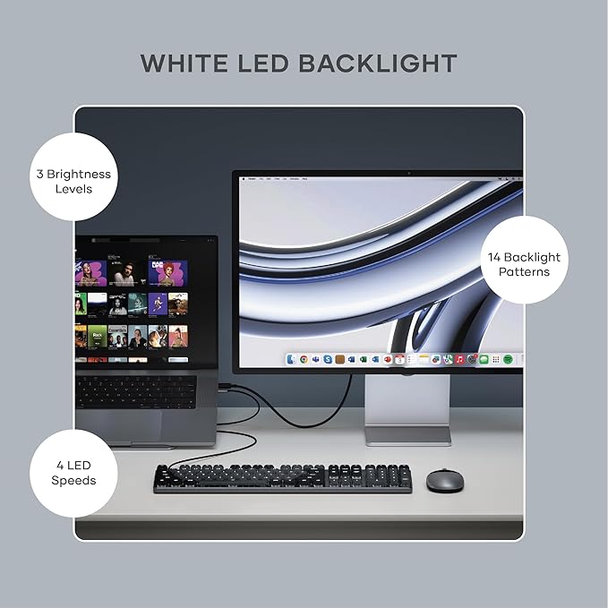 Satechi SM3 Mechanical Keyboard for Mac and Windows, 108 Keys Full Size with White LED Backlit, Wired and Bluetooth for Mac and Windows - Dark Gray/Gray