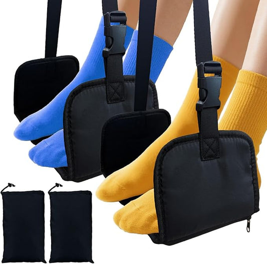 2-Piece Upgraded Airplane Footrest Hammock - Large Memory Foam Support & Adjustable Straps, Travel Essential