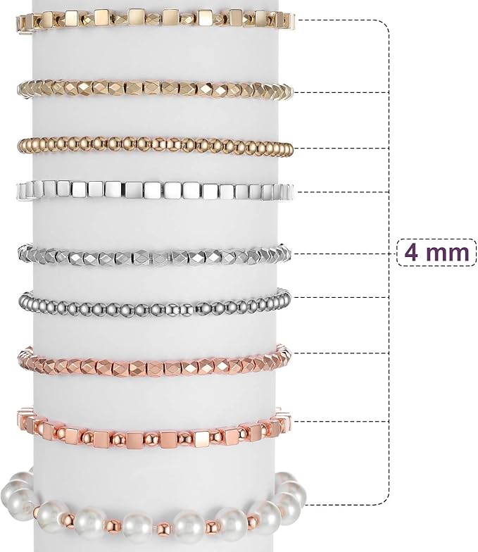 3000 Pieces Assorted Spacer Beads Include 1500 Faceted Rondelle Cube Column, 900 Round Ball, 600 Square Charm Loose Spacer Bead for DIY Jewelry (Gold, Sliver, Rose Gold)