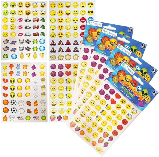 ArtCreativity Assorted Emoticon Stickers for Kids, 12 Pack with 72 Sheets and Over 3,000 Stickers, Emoticon Sticker Set for Teacher Classroom Rewards, Art Supplies, Party Favors, Goodie Bag Fillers