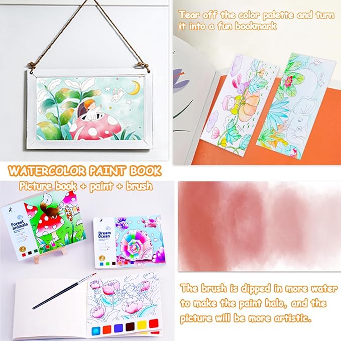 BAOXUE Water Coloring Books for Kids Ages 3 4 5 6 7 8,Pocket Watercolor Painting Book for Toddlers,Arts and Crafts for Boys Girls,Paint with Water Colors Book Kit,Kids Travel Art Set Ages 2-4