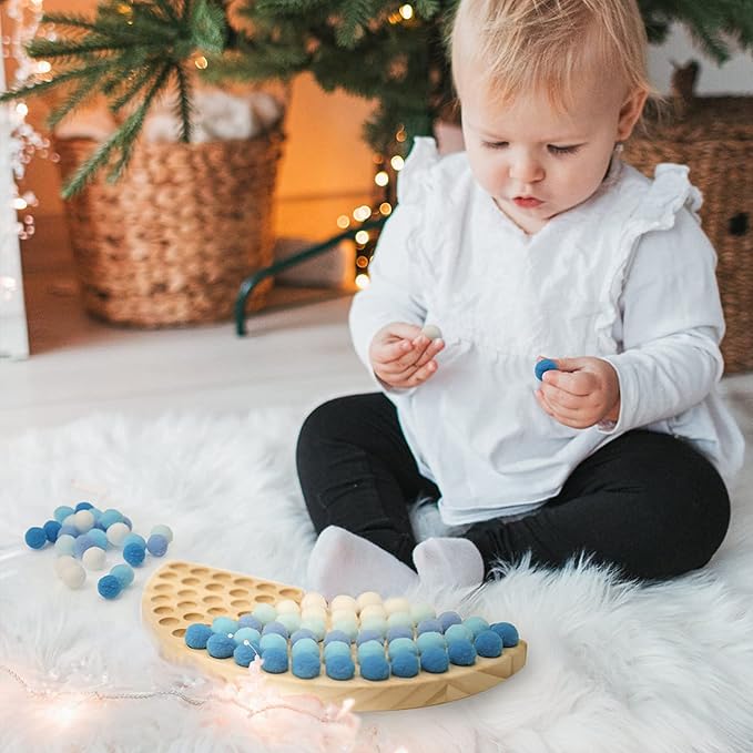 ibwaae Wooden Peg Board Beads Game Color Sorting Toys Counting Matching Game Bead Counting Fine Motor Skill Montessori Toys for Toddlers (Blue Gradient)