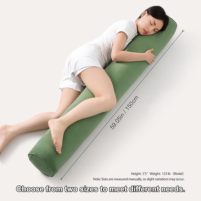 Bolster Pillow for Bed – Long Round Body Pillow for Adults, Cuddle Pillow for Sleeping, Full-Length Support,59 x 7.87 Inches,Olive Green