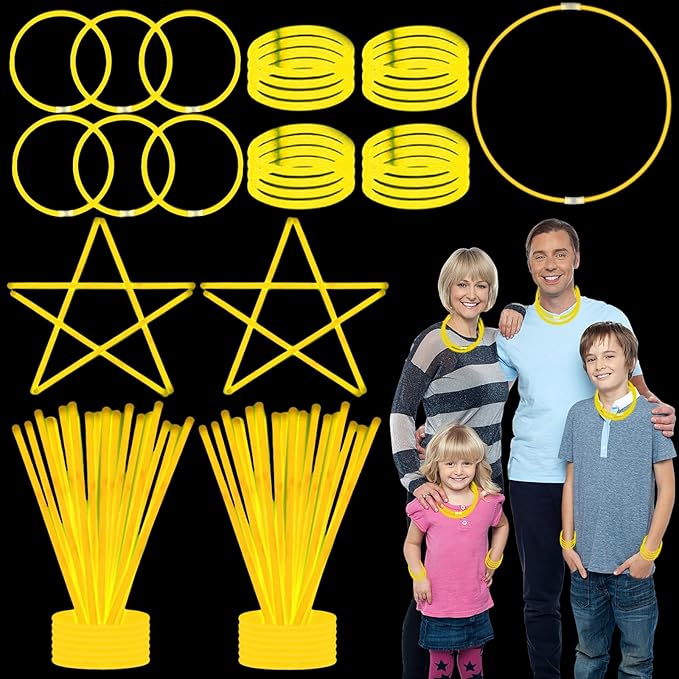 75 Glow Sticks Bracelets and Necklaces, 8'' Glowsticks Bulk Pack Bright Glow in the Dark Party Supplies for Kids (Yellow)
