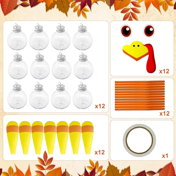 12 Pcs Thanksgiving Turkey DIY Craft Kits,Toddler Thanksgiving Hanging Booze Ball Ornaments Crafts DIY Make a Turkey for Festive Fall Party Classroom Activities Ornament Decorations (Turkey)