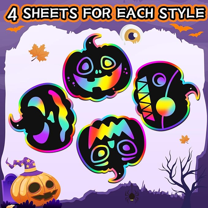 Halloween Scratch Crafts for Kids - 48PCS Halloween Magic Rainbow Scratch Paper for Halloween Party Favors - Kids Halloween Party Games Toys Gifts