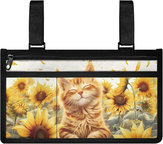 ZOUTAIRONG Sunflower Kitten Wheelchair Bag Side Arm Bag Walker Accessories Armrest Organizer Storage Pouches Walker Bag for Electric Wheel Chair Walkers Adults, Seniors
