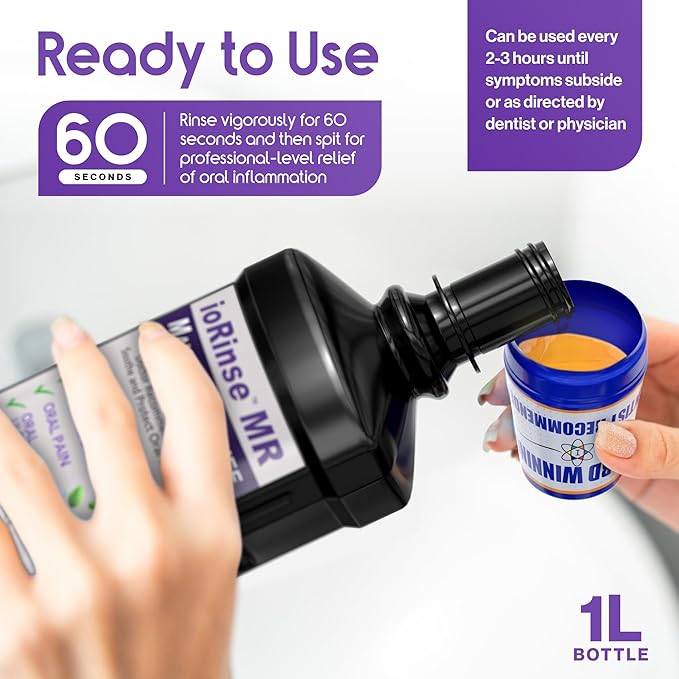 ioRinse MR: The Most Dentist & Oncologist-Recommended Oral Ulcer Rinse of its Kind. Maximum Relief of Oral Mucositis, Mouth Sores, Dry Mouth, Canker Sores, Mouth Irritation & Cancer patients, Mint 1 L