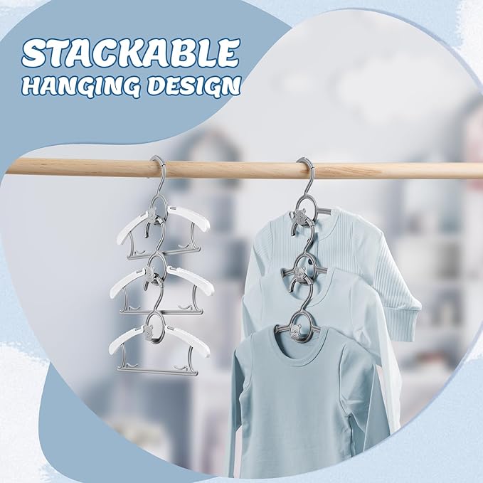Kids Hangers 80 Pack Baby Hangers, Extendable & Adjustable Kid Hangers， Non-Slip Plastic Baby Clothes Hangers for Kids Infant Child - Stackable Hangers for Baby Clothes Grey Toddler Hangers