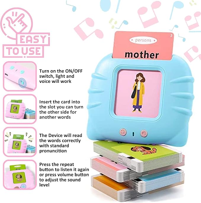 Talking Flash Cards for Toddler 1 2 3 4 Year Olds, Language Learning Toys, Pocket Speech Therapy Toys, Autism Toys, Montessori Toys with 224 Words, Children's Sensory Learning Educational Toys