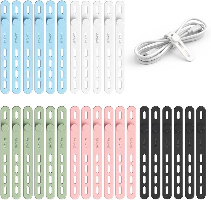 Lamicall 30Pack Silicone Cable Ties Cord Organizer, Multi Color Elastic Cable Management Wraps, Home Decor Organizer Ties Accessories for Phone Charger Electrical Cord, Chritsmas Travel Essentials