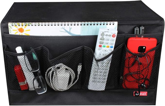 Bedside Caddy 6 Pockets Bedside Organizer Caddy Fit Tablet Magazine Phone Glasses, Under Mattress Remote Control Holder Storage Organizer, Black