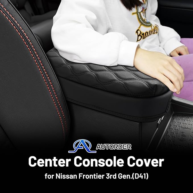 Autorder Center Console Cover for Nissan Frontier 2022-2025 2026 Accessories Armrest Cushion Cover Nappa Leather Middle Console Covers Frontier Console Cushion Pad Anti-Scratch