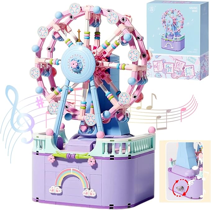RIXINC Rotating Ferris Wheel Model Building Sets with Music Box, Girls Toys 6 7 8 9 10 11 12 13 14 Years Old and up, Toys for Girls Christmas and Birthday Gifts for Adults and Kids (710pcs)