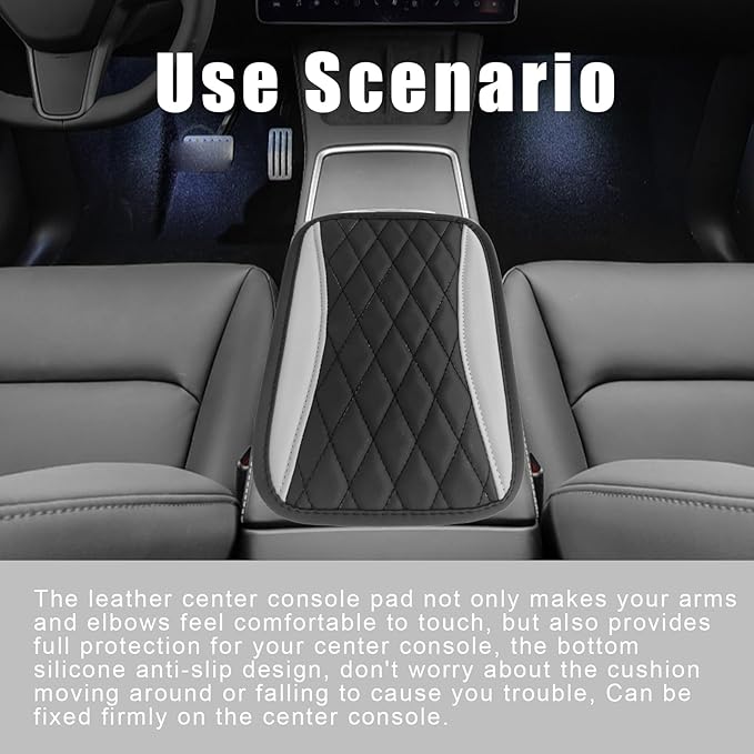 Car Center Console Cover, Universal Leather Waterproof Armrest Seat Box Cover Protector, Comfortable Car Decor Accessories Fit for Most Cars, Vehicles, SUVs-Gray