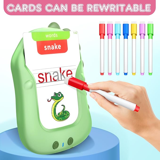 Talking Flash Cards, Reusable Writing Drawing Montessori Toys, Learning Toys for Ages 3-8 Years, 336 Words (Green, Pocket-Size)