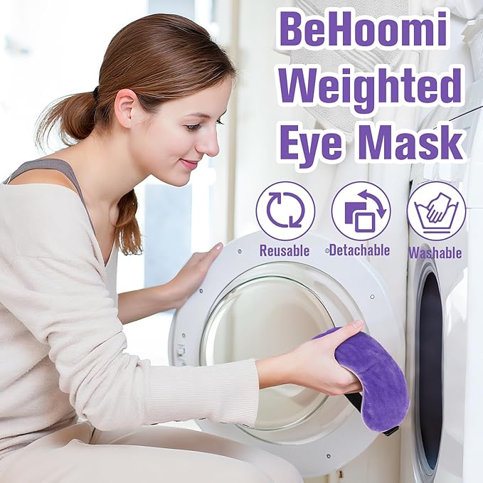 BeHoomi Heated Eye Mask Warm Compress for Eyes, Soothing Weighted Eye Mask for Sleeping, Microwave Moist Heating Pad Hot Compress for Eyes Relaxation, Reusable Sleep Mask for Home, Office (Purple)