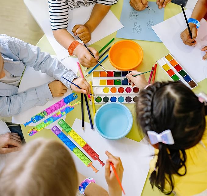 50pcs Rainbow Pop Bracelet Bubble Fidget Toys Pack Adjustable Silicone Bracelet Pop Toy, Pop Squeeze Toys Stress Relief Hand Finger Pop Toys Party Favor Student Gift for Kids Adults