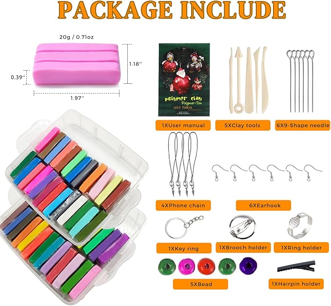 Artecho Polymer Clay, 50 Colors Modeling Clay for Kids, Christmas Earring Making Kit with Sculping Tools, Sculpey Clay Kit for Christmas Gifts