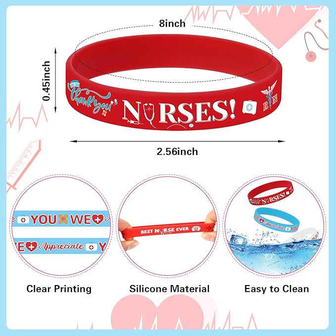 64PCS Nurse Party Favors 32pcs Nursing Themed Button Badges Pins and 32pcs Nurse Silicone Bracelets for Nurses Week Medical RN Theme Nurse Graduation Activities Party Decorations