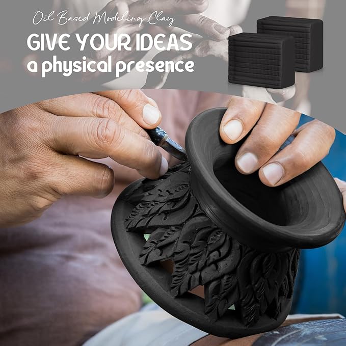 2 Pack Non Drying Oil Based Modeling Clay 4 Pounds with 15 Pcs Pottery Sculpting Tool Set Non Hardening Reusable Sculpting Clay for Craft Projects for Beginners Artist(Black)