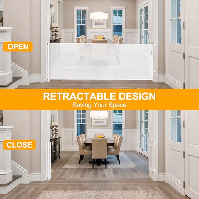 140 Inch Extra Long Baby Gates for Large Openings Outdoor Retractable Baby Gate Long Baby Gates Indoor Extra Long Dog Gates for Doorway Extra Wide Baby Gates Extra Large Baby Gates Extra-long Pet Gate