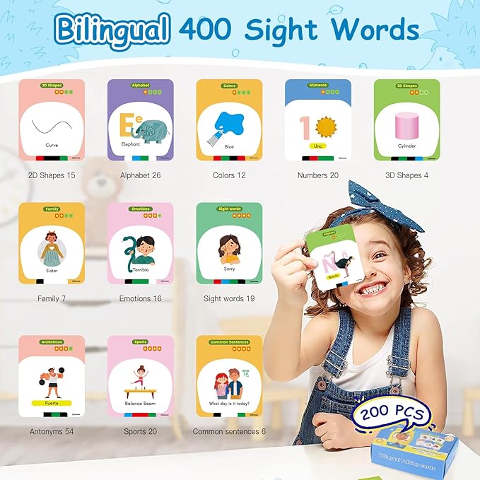 Toddler Talking Flash Cards with 400 Sight Words Toddler Toys for 1 2 3 4 5 Year Old Boys and Girls-Montessori Toys,Speech Therapy,Autism Sensory Toys Learning Educational Toys