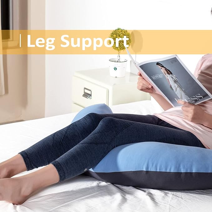 BYRIVER 39" C Shaped Body Pillow for Side Sleeping Adults Men Women, Anxiety Relief Hugging Gaming Lap Pillow, Pregnancy Knees Separate Pillow, Gifts for New Moms, Removable Pillowcase(L)