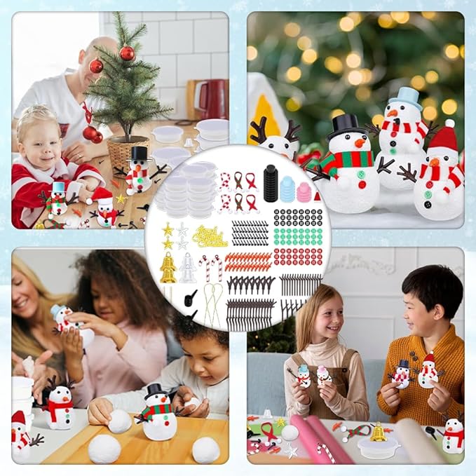 24 Pack Build a Snowman Kit Christmas Crafts for Kids, Modeling Clay DIY Xmas Snow Toys Christmas Arts and Crafts for Kids Vacation Gift School Winter Party Fun Indoor Decorations