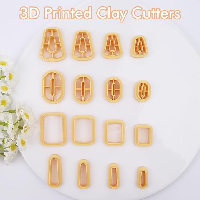 Puocaon Basic Clay Cutters Set - 16 Pcs Clay Cutters for Polymer Clay Earrings Making, Oval Rectangle Shape Clay Cutters, Dangle Earring Cutters for Polymer Clay, Floral Clay Earrings Making Supplies