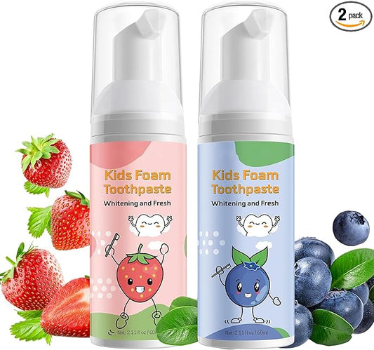 Foam Toothpaste Kids,Foaming Toothpaste Kids for U Shaped Toothbrush,Natural Formula Toothpaste,Deeply Cleaning Gums,Kids Oral Care Toothpaste, (Strawberry &Blueberry)
