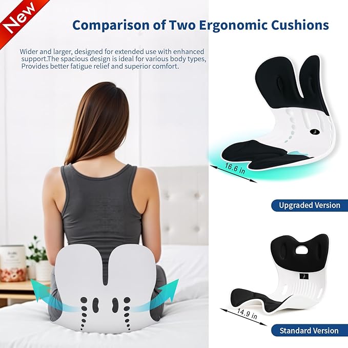 Ergonomic Back Support for Office Chair Cushion with Lumbar Pillow - Posture Corrector for Desk Chairs, Comfortable Memory Foam Seat Cushion for Lower Back Pain Relief (Black)