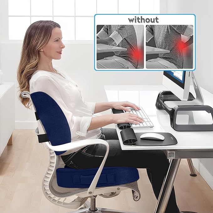 CloudBliss Seat Cushion,Office Chair Cushions,Car Seat Cushion,Lumbar Support Pillow for Office Chair,Back Support Memory Foam Pillow Coccyx Cushion for Tailbone Pain,Sciatica & Back Pain Relief -Blue