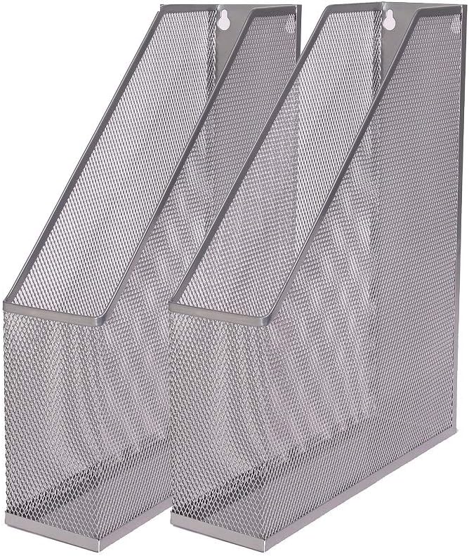 YBM HOME Steel Mesh Wall Magazine File Holder for Home & Office Organization, Serves as a Magazine Rack, Desk Organizer, Letter and Mail Bin, Holds Up to 20 Magazines - 2-Pack Silver, 1111-2