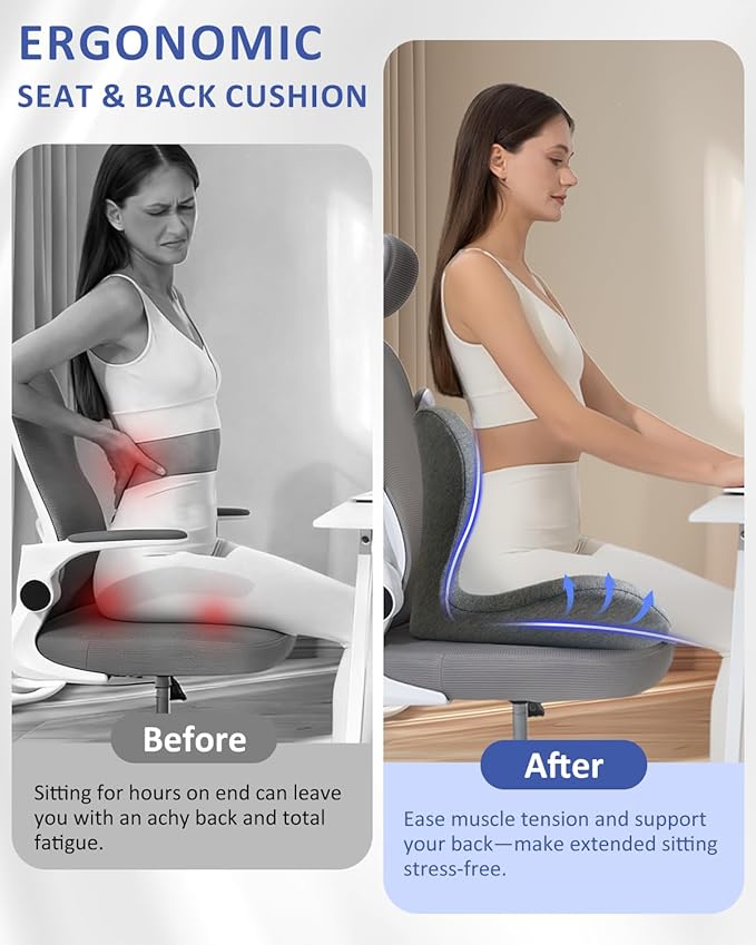 Seat Cushion with Back Support,Lumbar Support Pillow for Office Chair,Memory Foam Car Seat Cushion with L-Shaped Ergonomic Design,Lumbar Pillow Office Chair Cushion for Car,Truck,Desk,Chairs