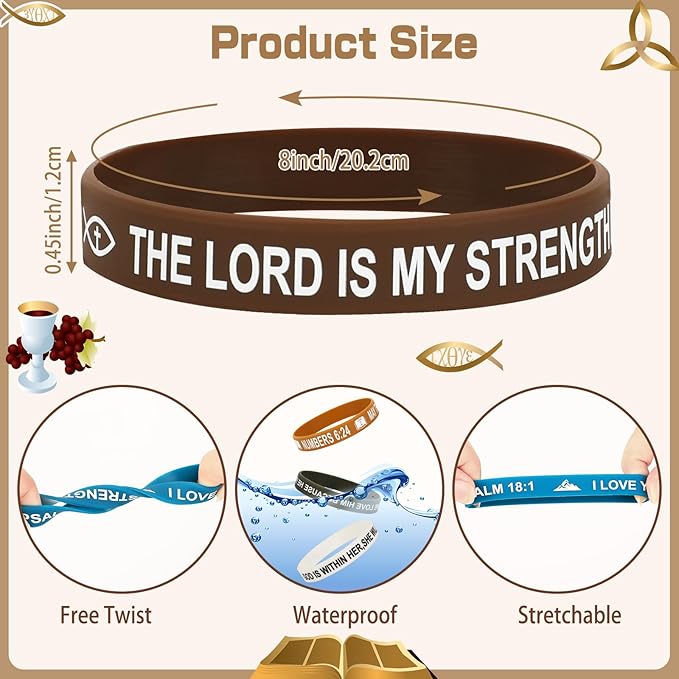JUNEBRUSHS Bible Verse Bracelets, 24pcs Inspirational Christian Faith Hope Jesus Silicone Bracelets Wristbands for Men Women Party Christian Gifts Supplies(24 Designs)