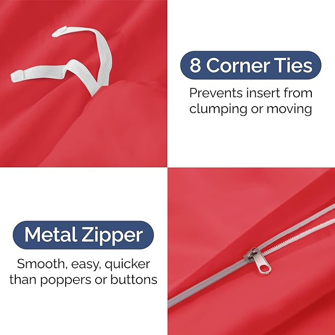 CGK Unlimited Duvet Cover Queen Size Set - Extra Soft Queen Size Duvet Cover 90 x 90 with 2 Pillow Shams - Hotel Quality Easy Care w/Zipper Closures & Ties - Bedding and Bed Linens Set (Red)