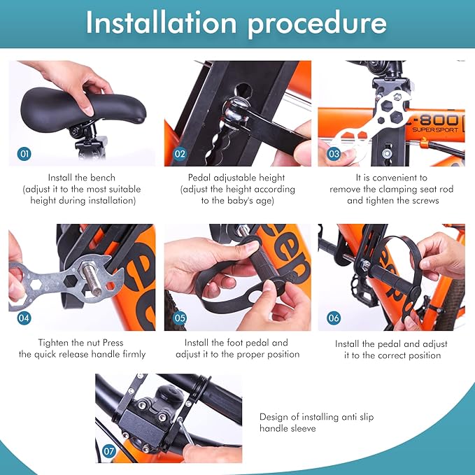 Kids Bike Seat with Handlebar Attachment Detachable Front Mounted Child Bicycle Seats with Foot Pedals for Children 2~5 Years Compatible with All Adult Mountain Bikes