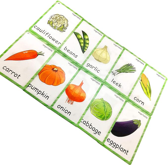 Set of Fruit and Vegetable Flash Cards for Toddlers | Kids Learning Flashcard & Montessori Pocket Cards Toys | Perfect for Pre-K Decor Background Wall Stickers, Teacher/Autism Therapists Tools