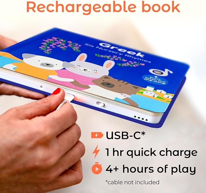 Cali's Books Greek Nursery Rhymes | Bilingual Children's Books | USB C Rechargeable | Interactive Musical Book for Baby, Toddlers | Bilingual Baby Books | Greek Gifts for Kids